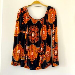 LASCANA 3/4 Flowy Bell Sleeve Rounded Neck Blouse